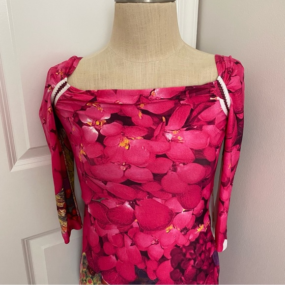 Roberto Cavalli dress stretchy size 42 small/medium floral print small rip - Picture 8 of 9